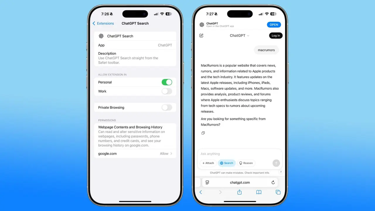 iPhone’da ChatGPT ile Arama Dönemi: Safari Uzantısı Yayınlandı